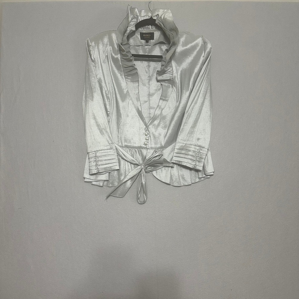 Giovanna Signature Silver Ruffle Collar Tie Waist Blazer Jacket Womens 18